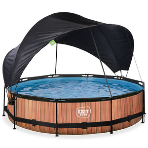 EXIT Wood 360x76 pool with filter pump and awning - brown