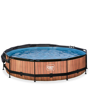 EXIT Wood 360x76 pool with filter pump and awning - brown