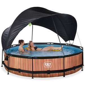 EXIT Wood 360x76 pool with filter pump and awning - brown