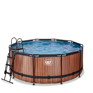 EXIT Wood 360x122 pool with sand filter and ladder - brown