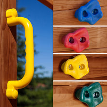 Load image into Gallery viewer, Tip Top Teak colour climbing frame with slide, climbing wall and ladder
