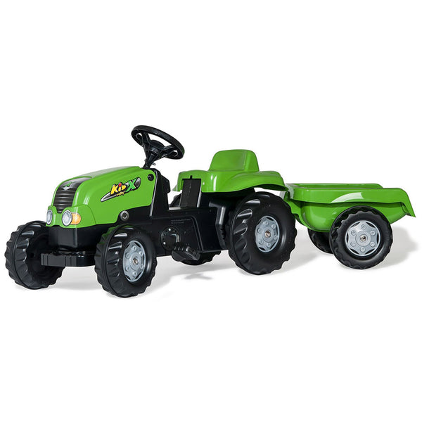 Tractor de pedales Rolly Kid con remolque color verde