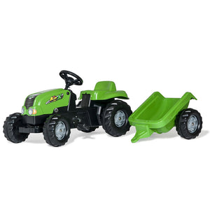 Tractor de pedales Rolly Kid con remolque color verde