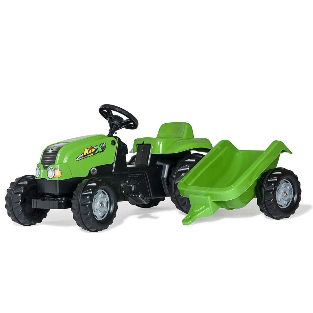 Tractor de pedales Rolly Kid con remolque color verde