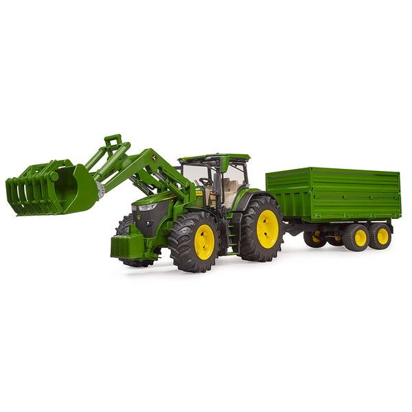 John Deere 7R 350 toy tractor with front loader and trailer