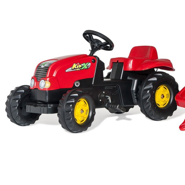 Tractor de pedales Rolly Kid con remolque color rojo
