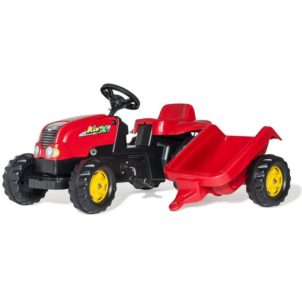 Tractor de pedales Rolly Kid con remolque color rojo