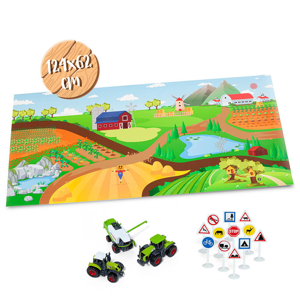 Tapete da Quinta com Tratores de Brinquedo