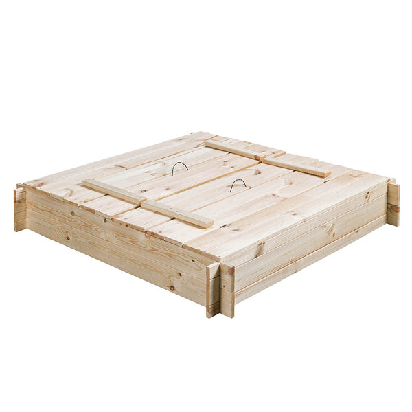 Arenero infantil de madera con tapas y bancos - Gucio Natural 120 x 120