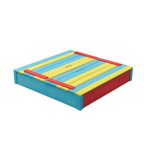 Arenero infantil multi color con tapas y bancos - Sepp 120 x 120