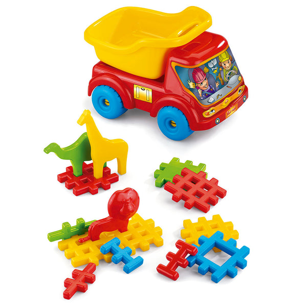 Camión de juguete con piezas de construcción