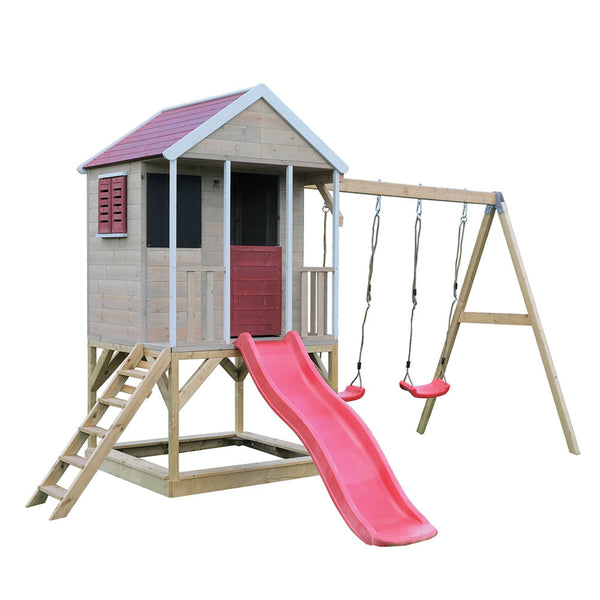 Casa infantil para jardín Summer Adventure House con columpio doble y tobogán