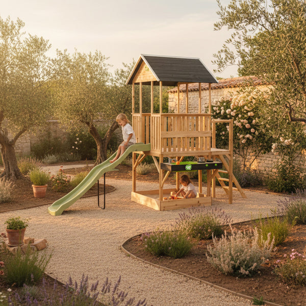 Casita Infantil EXIT Panorama 550 con Tobogán, Cocina y Arenero