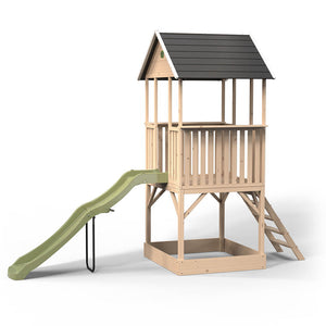 Casita de madera infantil con tobogán y arenero Panorama 500