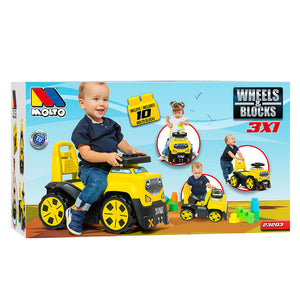 Correpasillos Coche SUV 3 en 1 Amarillo con Juego de Bloques