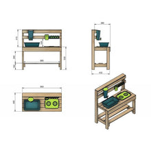 Carregar imagem no visualizador da galeria, Cocinita infantil de madera para exterior CANDY con kit de cacharros de cocina
