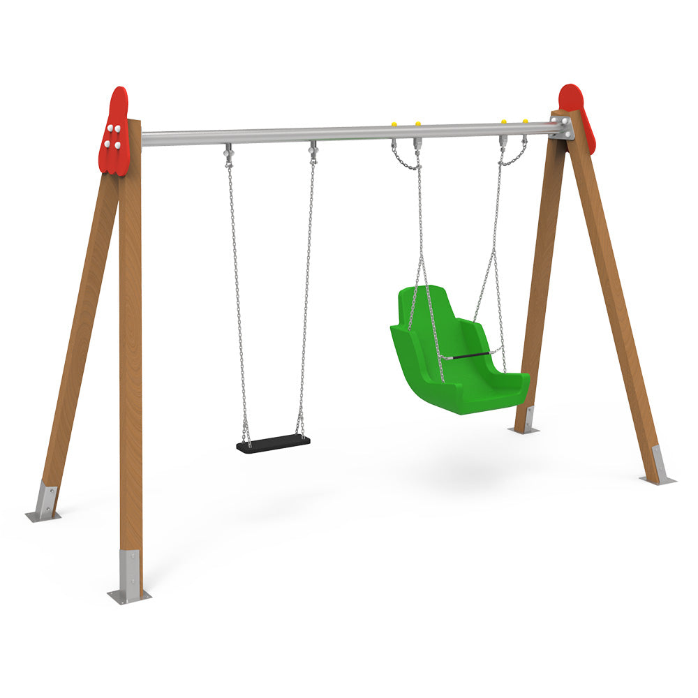 MASGAMES Columpio De Madera Cuadrada AIKO Para 1 Plaza, Con Anclajes Y Gancho De Mosquetón, Uso Doméstico