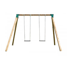 Carregar imagem no visualizador da galeria, Columpio Doble de Madera Cuadrada KARAI DELUXE con cadenas
