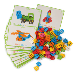tarjetas y piezas para construir formas y figuras de distintos niveles de dificultad