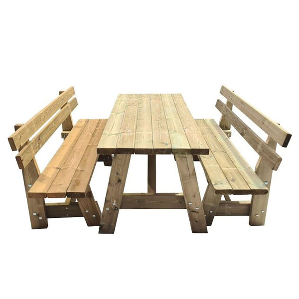 Zurich wooden table with VIC backrest benches for public use