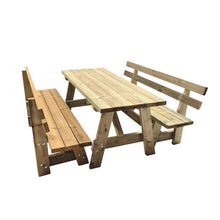 Load image into Gallery viewer, Zurich wooden table with VIC backrest benches for public use
