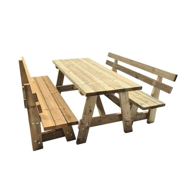 Zurich wooden table with VIC backrest benches for public use