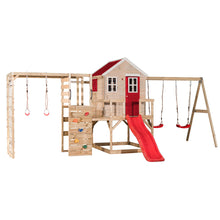 Carregar imagem no visualizador da galeria, Parque infantil para jardín My Lodge con columpio doble, tobogán y gimnasio
