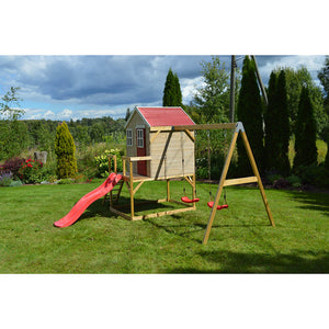 Casa infantil para jardín My Lodge con columpio doble y tobogán