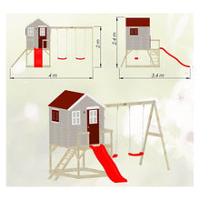 Cargar imagen en el visor de la galería, Casa infantil para jardín My Lodge con columpio doble y tobogán
