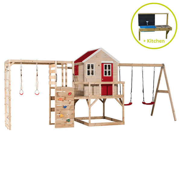 Parc infantil per a jardí My Lodge amb gronxador doble, cuina i gimnàs