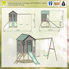 Cargar imagen en el visor de la galería, Parque Infantil de Madera Adventure Cottage con Casita, Tobogán y Doble Columpio
