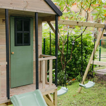 Cargar imagen en el visor de la galería, Parque Infantil de Madera Adventure Cottage con Casita, Tobogán y Doble Columpio
