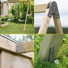 Cargar imagen en el visor de la galería, Parque Infantil de Madera Adventure Cottage con Casita, Tobogán y Doble Columpio
