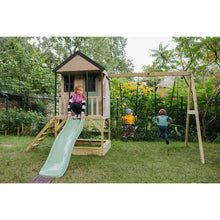 Cargar imagen en el visor de la galería, Parque Infantil de Madera Adventure Cottage con Casita, Tobogán y Doble Columpio
