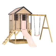 Load image into Gallery viewer, Wooden Adventure Cottage Playground with Platform, Slide, and Swing
