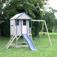 Load image into Gallery viewer, Wooden Adventure Cottage Playground with Platform, Slide, and Swing
