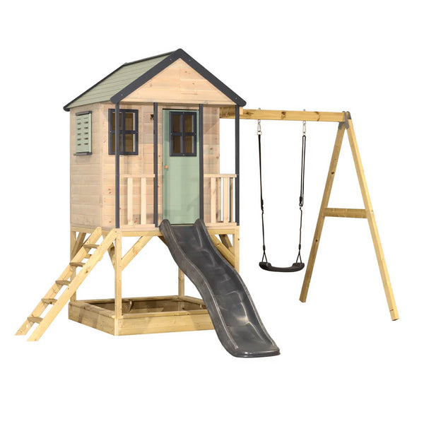 Parc Infantil de Fusta Adventure Cottage amb Plataforma, Tobogan i Gronxador