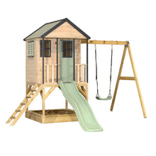 Load image into Gallery viewer, Wooden Adventure Cottage Playground with Platform, Slide, and Swing
