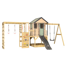 Carregar imatge al visor de la galeria, Parc Infantil de Fusta Adventure Cottage amb Tobogan, Gronxador i Gimnàs
