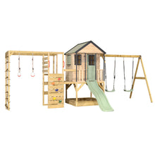 Load image into Gallery viewer, Adventure Cottage Wooden Playground with Slide, Double Swing, and Gym
