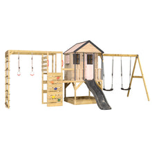 Load image into Gallery viewer, Adventure Cottage Wooden Playground with Slide, Double Swing, and Gym
