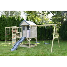 Load image into Gallery viewer, Adventure Cottage Wooden Playground with Slide, Double Swing, and Gym
