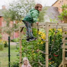 Load image into Gallery viewer, Adventure Cottage Wooden Playground with Slide, Double Swing, and Gym
