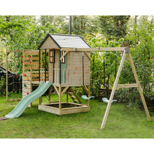 Load image into Gallery viewer, Adventure Cottage Wooden Playground with Slide, Double Swing, and Gym

