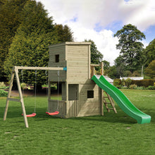 Load image into Gallery viewer, Parque Infantil Fungoo Lofter 2 columpios con tobogán Verde
