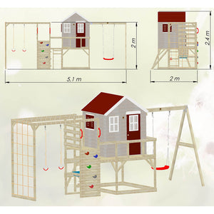 Wooden Playhouse - My Lodge with swing, gym and kitchen