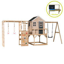 Load image into Gallery viewer, Wooden Playhouse - My Lodge with swing, gym and kitchen
