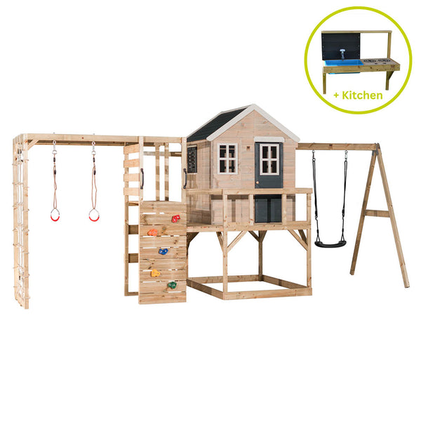 Parque infantil para jardín My Lodge con columpio, gimnasio y cocina