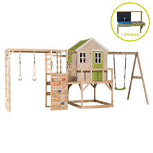 Load image into Gallery viewer, Wooden Playhouse - My Lodge with swing, gym and kitchen

