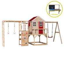 Load image into Gallery viewer, Wooden Playhouse - My Lodge with swing, gym and kitchen
